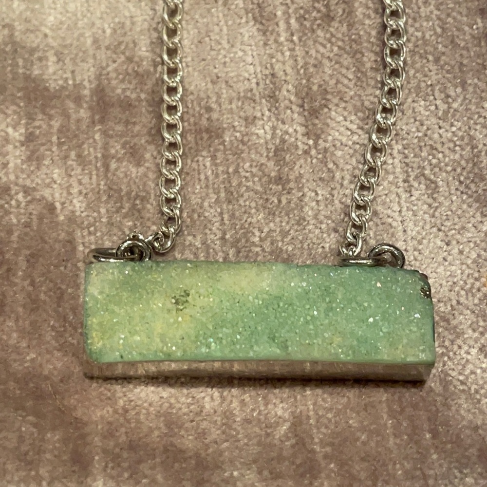Green & Yellow Druzy Quartz Bar Necklace 16”